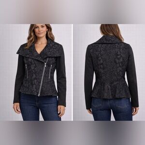Tahari Charcoal Peplum Moto Jacket